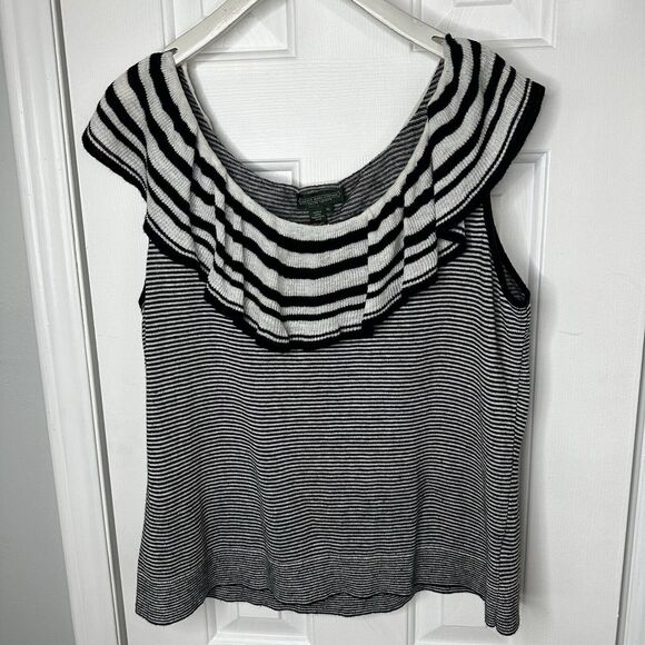 Lauren Ralph Lauren Linen Jeans Company Ruffle Top Women's Striped XL Knit - Picture 1 of 6